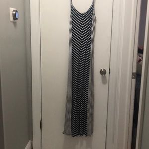 Navy & white striped maxi dress